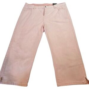 Avenue‎ Women's Denim Cropped Wide Leg Capri Jeans with Slits Pink Size 18